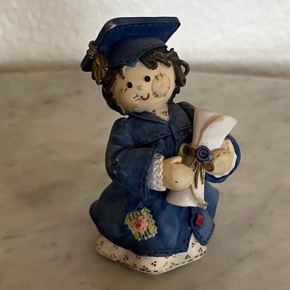 Vintage Enesco Brunette Rag doll Girl Graduate Figurine Diploma Blue Rare 3" - Picture 1 of 5